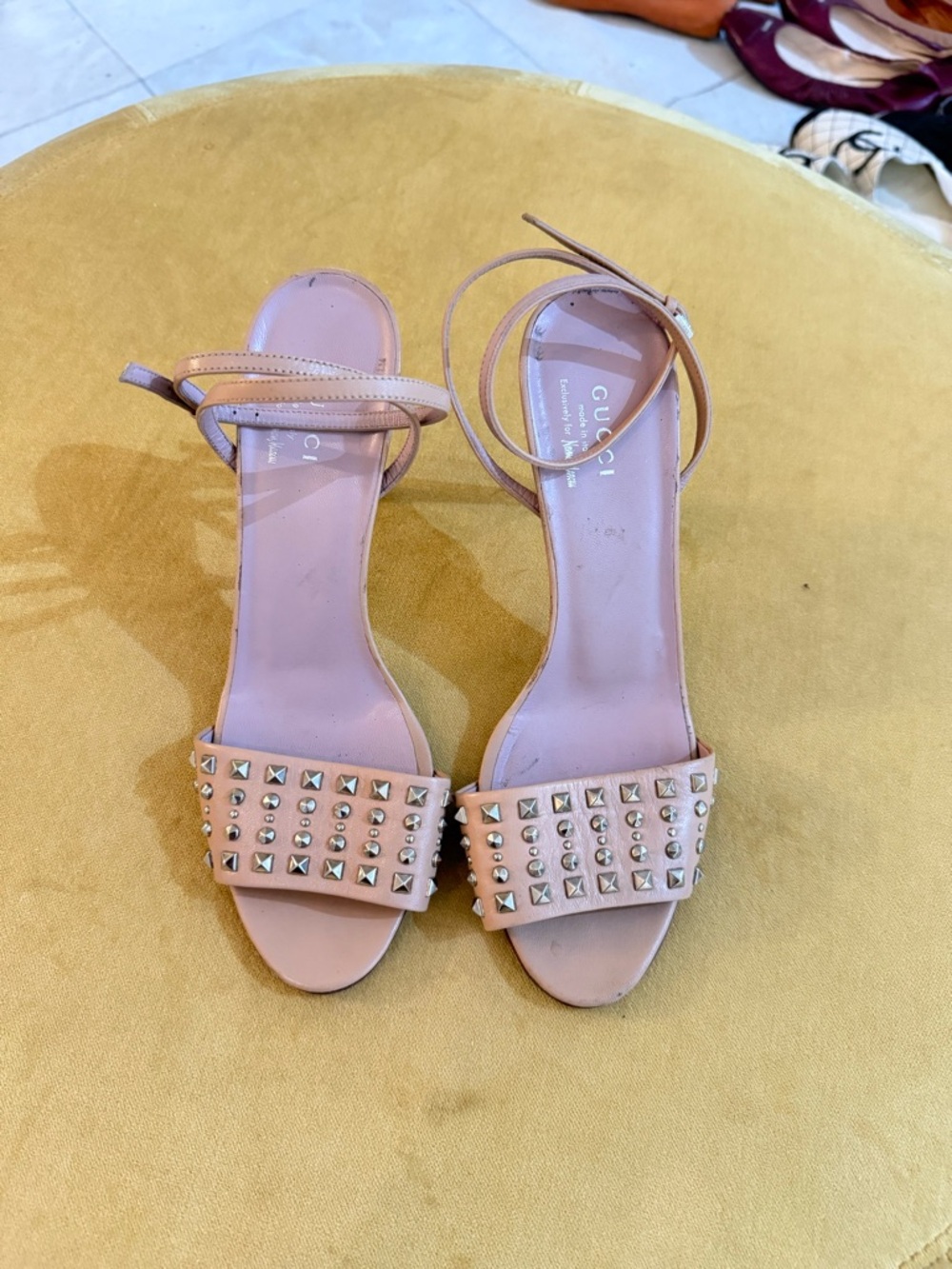 Gucci Pink Studded Ankle-Strap Sandals